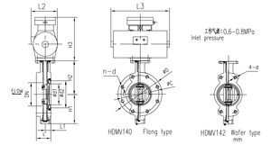 Морской межфланцевый и фланцевый дисковый клапан с двойным эксцентриком и пневматическим приводом HDMV140-1 и HDMV142-1 